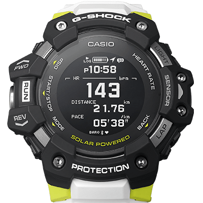 Компания CASIO представила новую модель защищённых часов G-Shock — G-SQUAD GBD-H1000. Это самые «умные» часы производителя на сегодняшний день: новинка получила сразу пять датчиков для измерения различных показателей. Прежде всего это оптический пульсометр, а так же компас, барометр/альтиметр, акселерометр и термометр. Весь этот стандартный набор сенсоров смарт часов кроется в надежном корпусе собранном по технологии G-SQUAD и имеет водозащиту 200 метров!