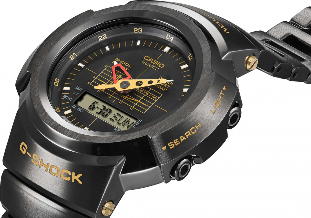 G-Shock AWM-500GC-1A с золотой отделкой и шкалой ударопрочности